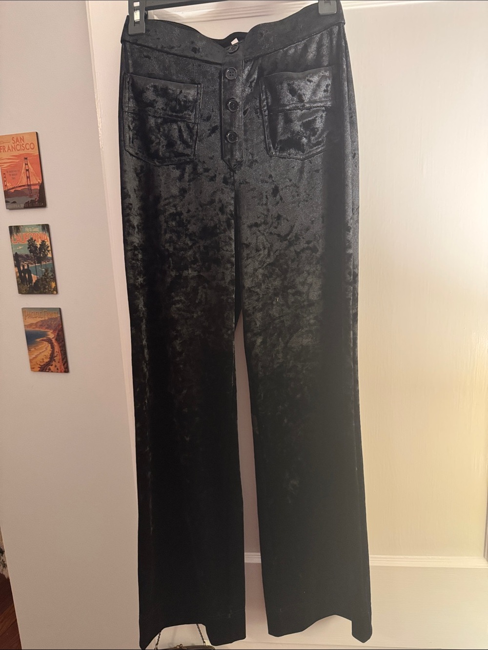 HALARA Black Velvet High-Rise Wide-Leg Jeans